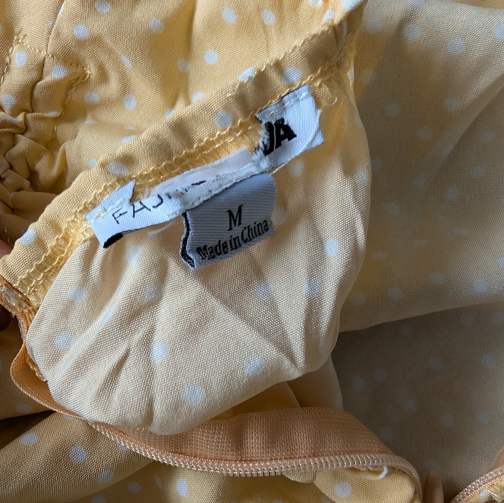 Yellow Polka Dot Cowl Neck Mini Dress Feminine Spring Date Look Sz M image 10